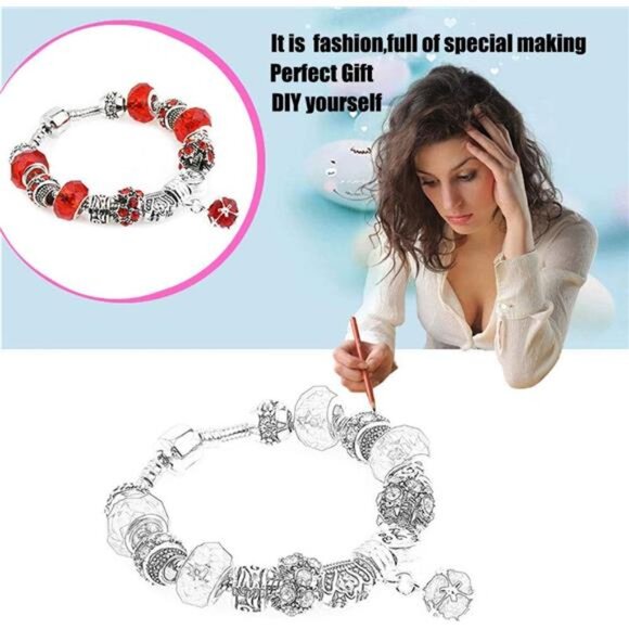 50pcs Pink European Large Hole Beads Resin Rhinestone Metal Spacer Charms DIY Je - Picture 2 of 7